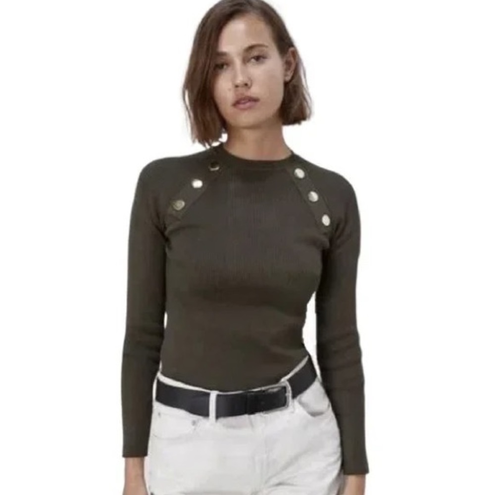 Zara Olive Ribbed Sweater